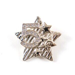 Chanel CC Logo Star Rhinestone Brooch Gold
